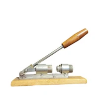 Vintage Heavy Duty Lever Action Nut Cracker Metal on Oak wood Base Adjustable
