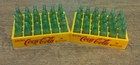 Vintage Coca Cola Yellow Crate with 24 Miniature Plastic Green Bottles Lot Of 2
