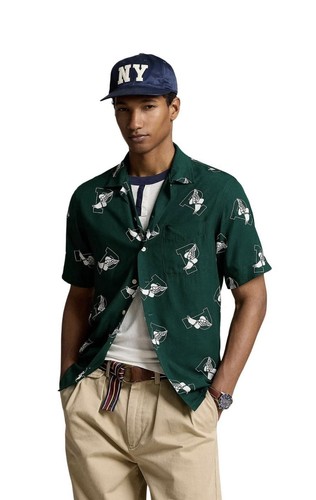 Polo Ralph Lauren Men’s All Over Print P-Wing Camp Shirt Button Up Green NWT XL