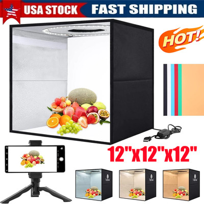 12'' LED Photo Studio Light Box Folding Photography Shooting Tent Background Kit