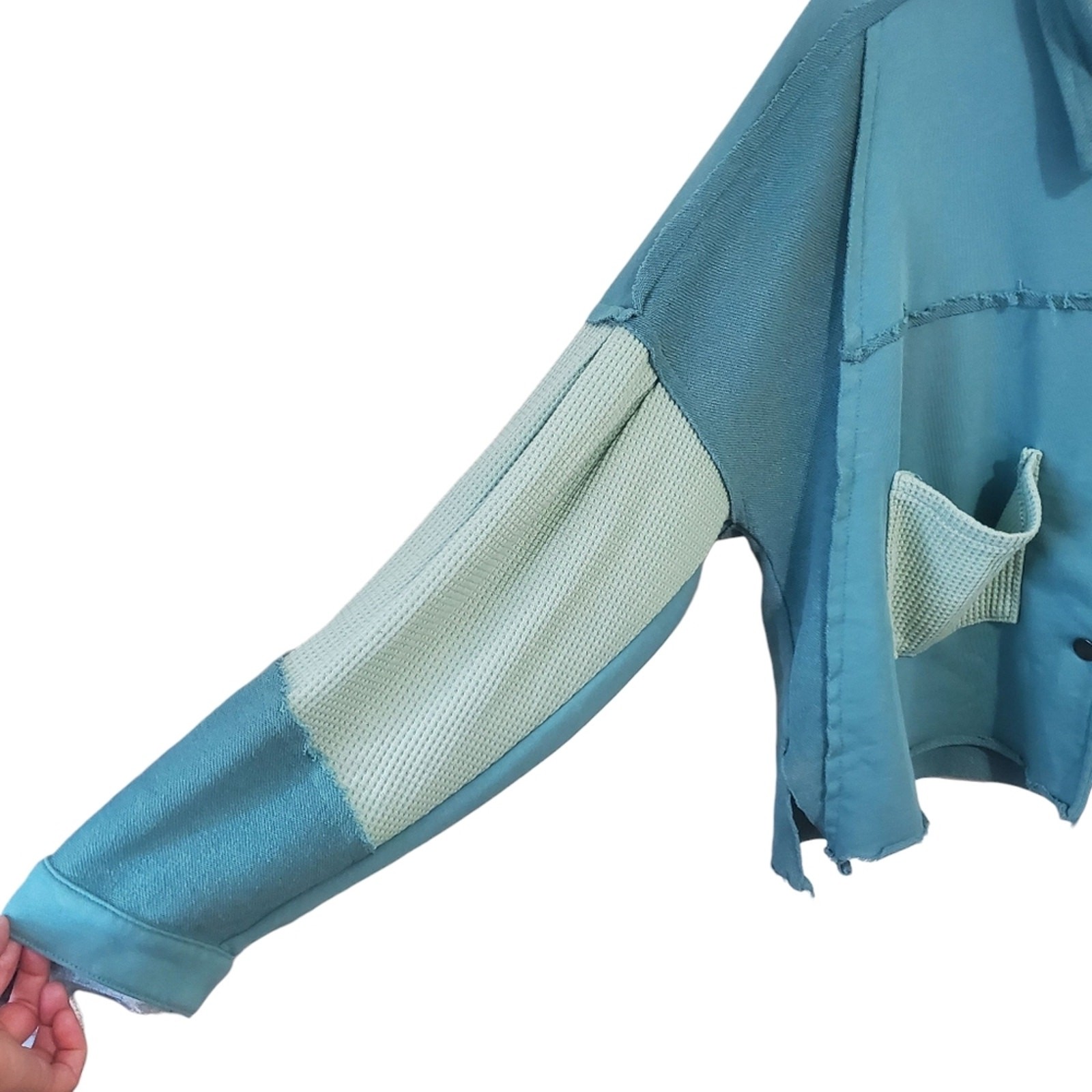 POL Boho Patchwork Button Down Shirt Jacket Green… - image 7