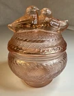 Vintage Pink Pressed Depression Glass Candy Dish Kissing Love Birds On Nest