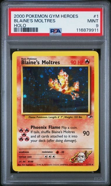 Blaine's Moltres 1/132 Holo - Gym Heroes PSA 9 MINT