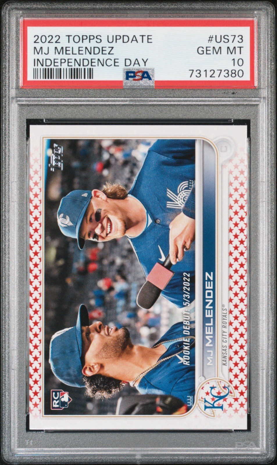 2022 Topps Update. MJ Melendez #US73 Independence Day /76 PSA 10 Bobby