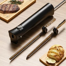 Electric Knife for Meat Slicing, Electric Bread Knife with 4 Stainless Steel Bla