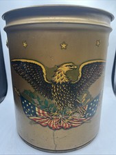 Vintage Eagle Metal Bucket Patriotic Ash Scuttle Pail American Gold SESCO
