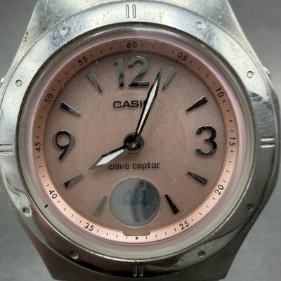 Casio Wave Ceptor Watch Women 34mm Pink Dial Silver Tone Date LWA