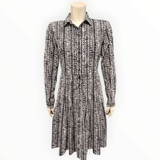 CALVIN KLEIN Women Sz 4 Black White Drop Waist Pleated Button Front Dress
