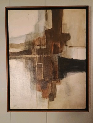 Early Untitled FRAN LARSEN Framed Painting On Canvas 15x19 Modern Contemporary 