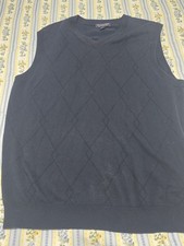 Roundtree Yorke Mens L Navy Blue Cotton Diamond Knit V Neck Sweater Vest