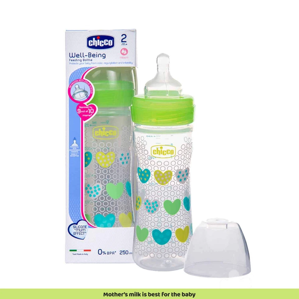 Biberón Chicco Wellbeing para bebés color verde capacidad 250 ml Foto 2 de 4