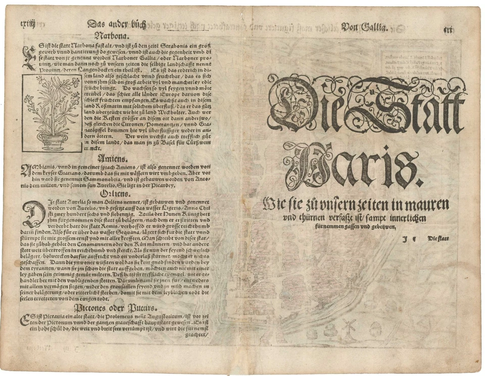 1567 Sebastian Munster Mapa coloreado a mano de París, Francia 'Der Statt Paris...' Foto 2 de 2