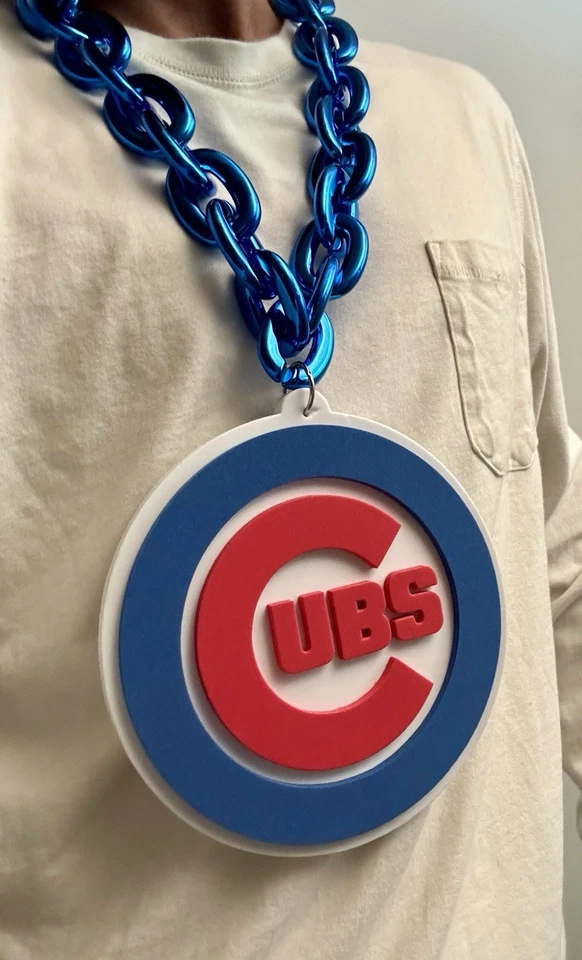 New Large Baseball Chicago Cubs Blue Fan Chain Necklace Foam 7x7 - Image 3 of 4