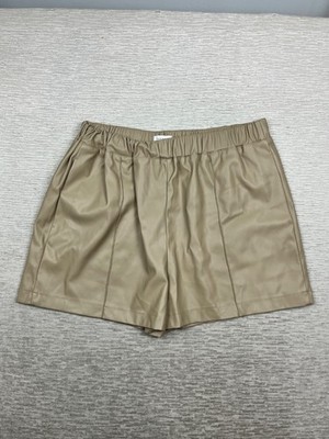 Topshop Faux Leather Pull On Shorts Beige Tan Elastic Waist Women's Size US 12