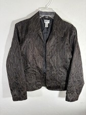 Chicos Brown Gold Leaf Textured Embroidered Lined Women s Sz 1 US 8-10 Blazer