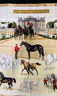 HERMES Scarf Carré 90 LES HARAS NATIONAUX Black White Silk Ladies