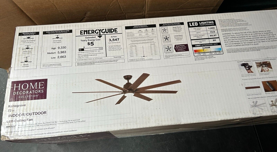 HDC Kensgrove 72 in. LED Indoor/Outdoor Espresso Ceiling fan w/ Light