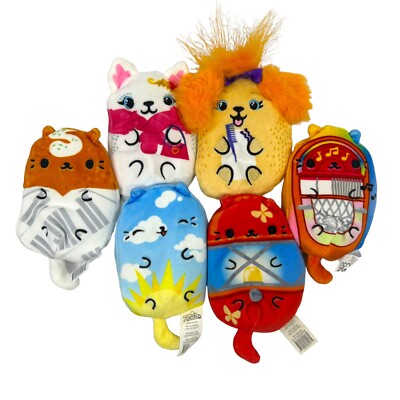 Cats VS Pickles Bean Bag 4  Plush Lot Of 6 Puppies Vs Squirrels Fish N Chips