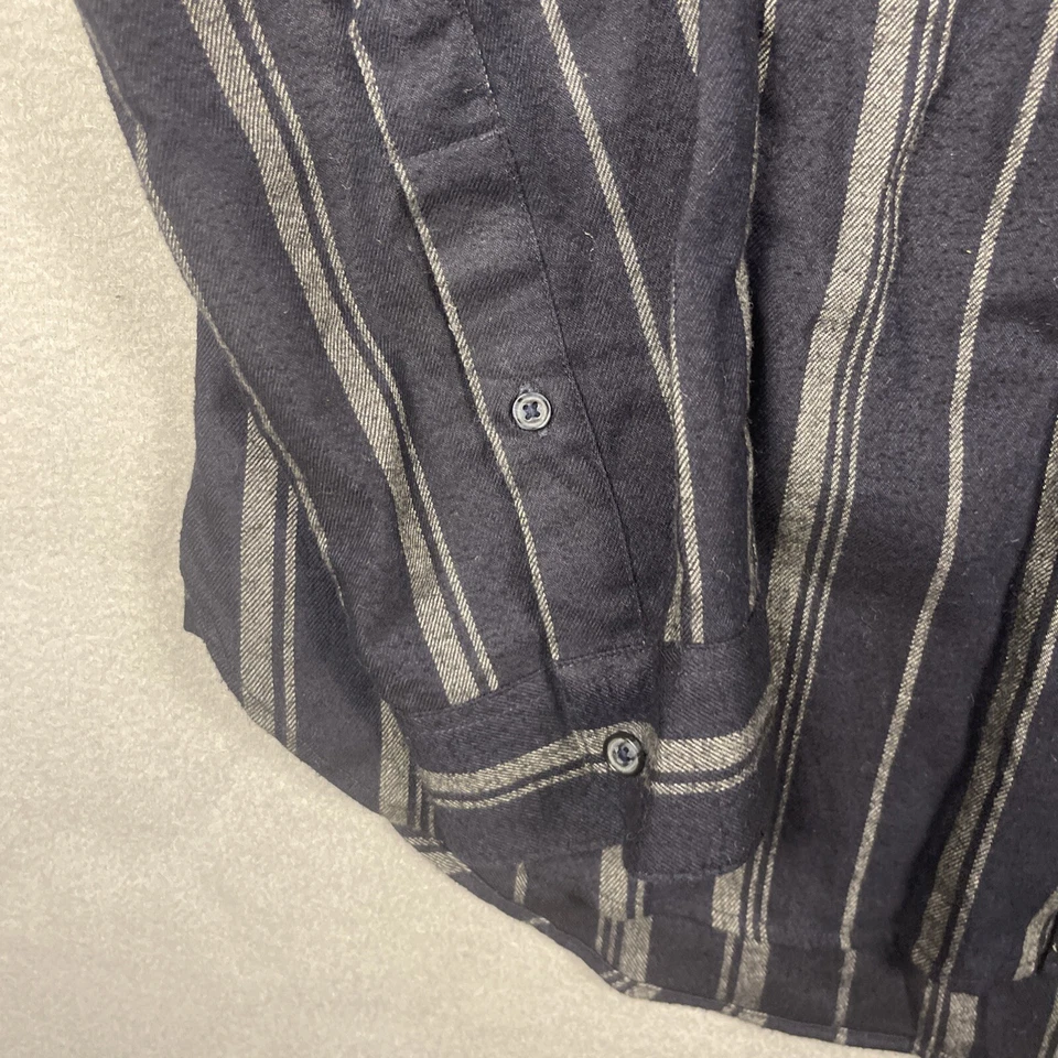 Camisa de franela Vince para hombre grande negra gris a rayas suave abotonada manga larga Foto 3 de 4