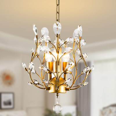 Elegant K9 Crystal 3-Light Chandelier Pendant for Living Room & Bedroom (Gold)