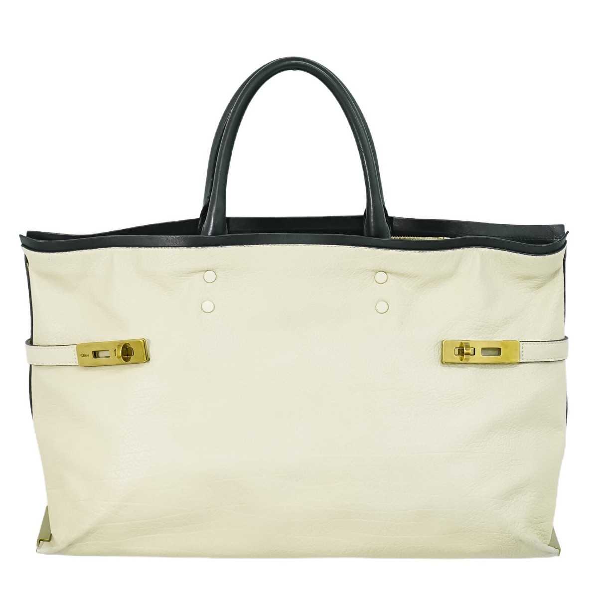 Chloe Charlotte Leather Tote Handbag White Black Gold | eBay
