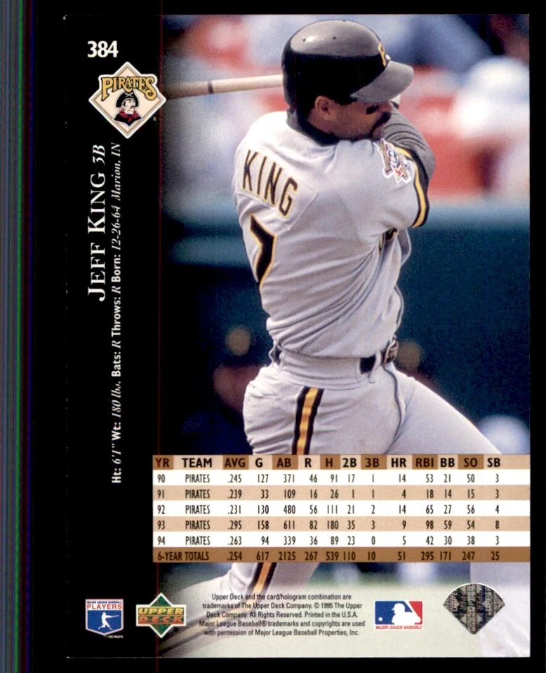 1995 Upper Deck Jeff King Pittsburgh Pirates #384 - Image 2 of 2