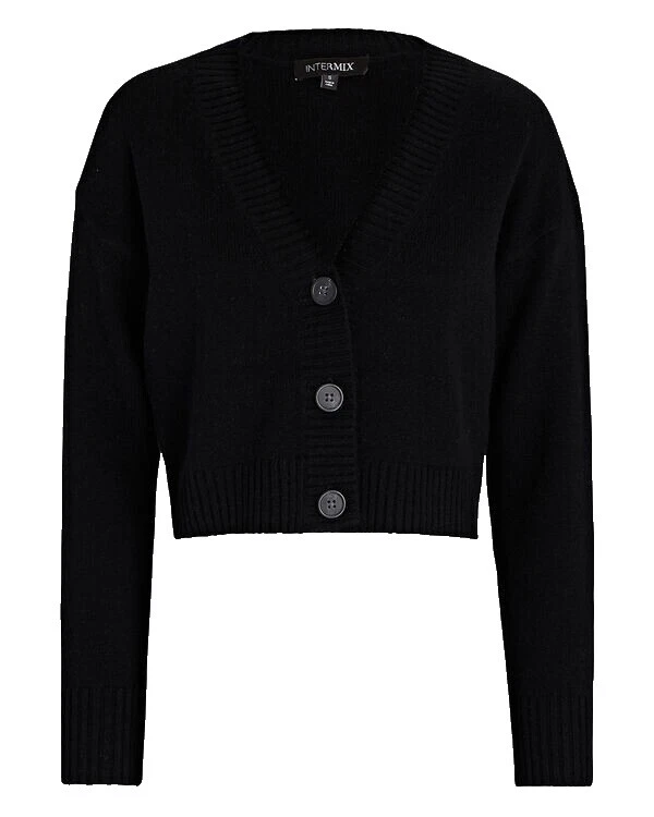 100% Cashmere Cardigan Black Sweaters for Women