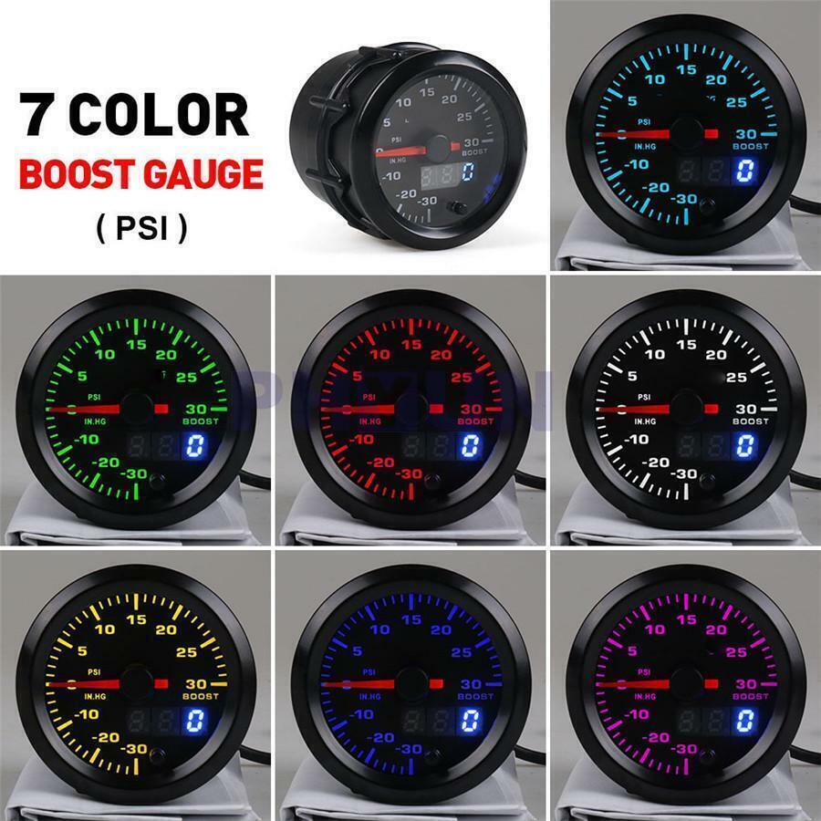 2,5 Zoll (60mm) LED Turbo Boost Meter 3,0 Bar - DC12V Auto-Turbolader-Druckanzeige für Tuning-Fahrzeuge mit weiß/rot Beleuchtung - Einfache Installation