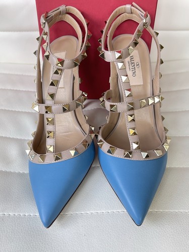 Valentino Garavani Rockstud con Tachuelas Tobillo Tira Azul Ciel Bombas 37 Nib - Imagen 8 de 12