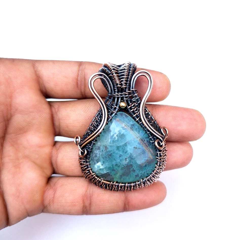 Green Flourite Copper Pendant, Handmade wire wrapp pendant, Antique jewellery - Image 2 of 4