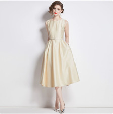 Women's 2025 Fashion Round Neck Sleeveless Belt Flared Evening Party Dress 5803