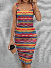 Multicolor LUNE Chevron Print Tank Bodycon Dress Sz S M L XL