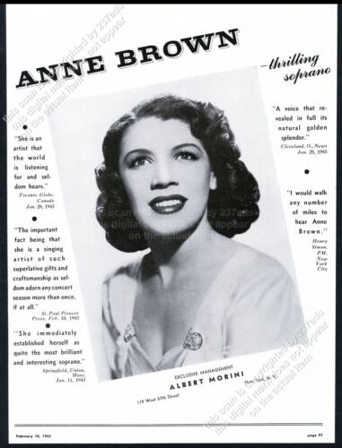 1943 Anne Brown photo opera singing recital tour booking vintage print ad - Afbeelding 1 van 7
