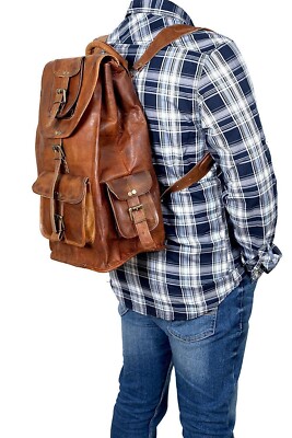 Leather Backpack Bag Brown Men Vintage Laptop S Satchel Genuine Rucksack Real