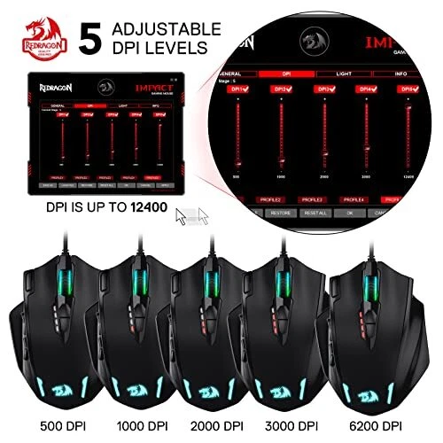 M908 Impact RGB LED MMO Gaming Mouse with 12 Side Buttons, Optical Wired Ergo... - Image 3 of 4