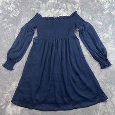 Flying Tomato Dress Womens Sz S  Navy Blue Smocked Off The Shoulder Mini Boho