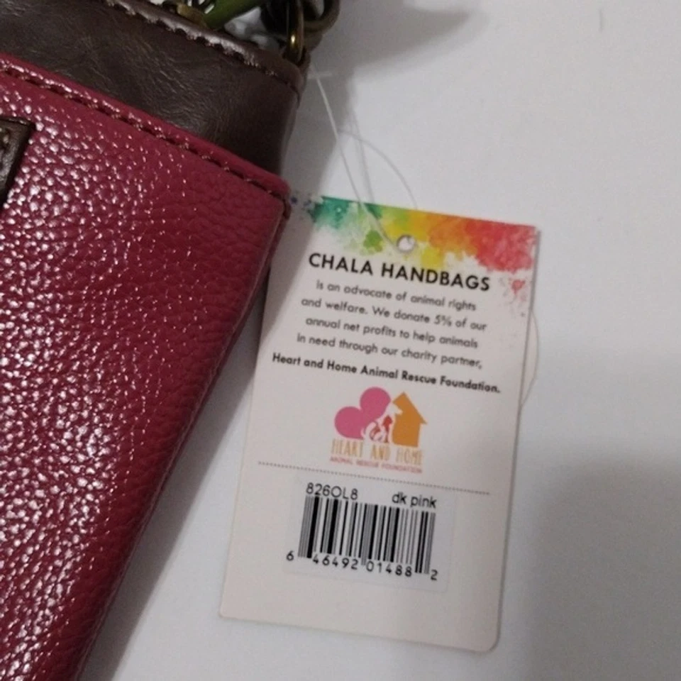 NUEVO CON ETIQUETAS Chala Slim Owl Convertible Bandolera Bolso sin asas Rosa Oscuro Vegano Bolso de mano Foto 4 de 4