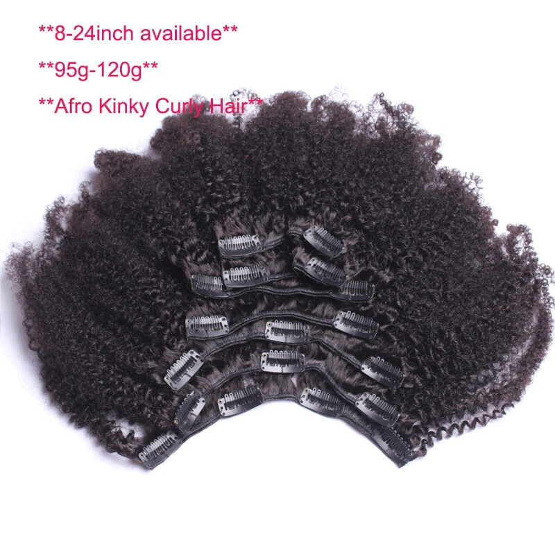 Clip rizado afro rizado grueso en extensiones de cabello 100 % humano doble trama 8 piezas 120 g Foto 3 de 4