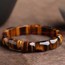 Natural Tiger's Eye Stone Bracelet Brown Gemstone Stretch Bracelet for Men 7.5"