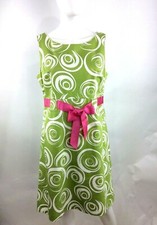 Willow Glenn Vintage Women Sleeveless Dress Green with Pink Bow Size 12 7 