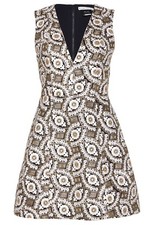 Alice + Olivia Patty Embroidered A-Line Dress Black Cream Gold Size 10 NWT