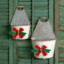 2 Holiday  tin Wall Pockets in distressed metal