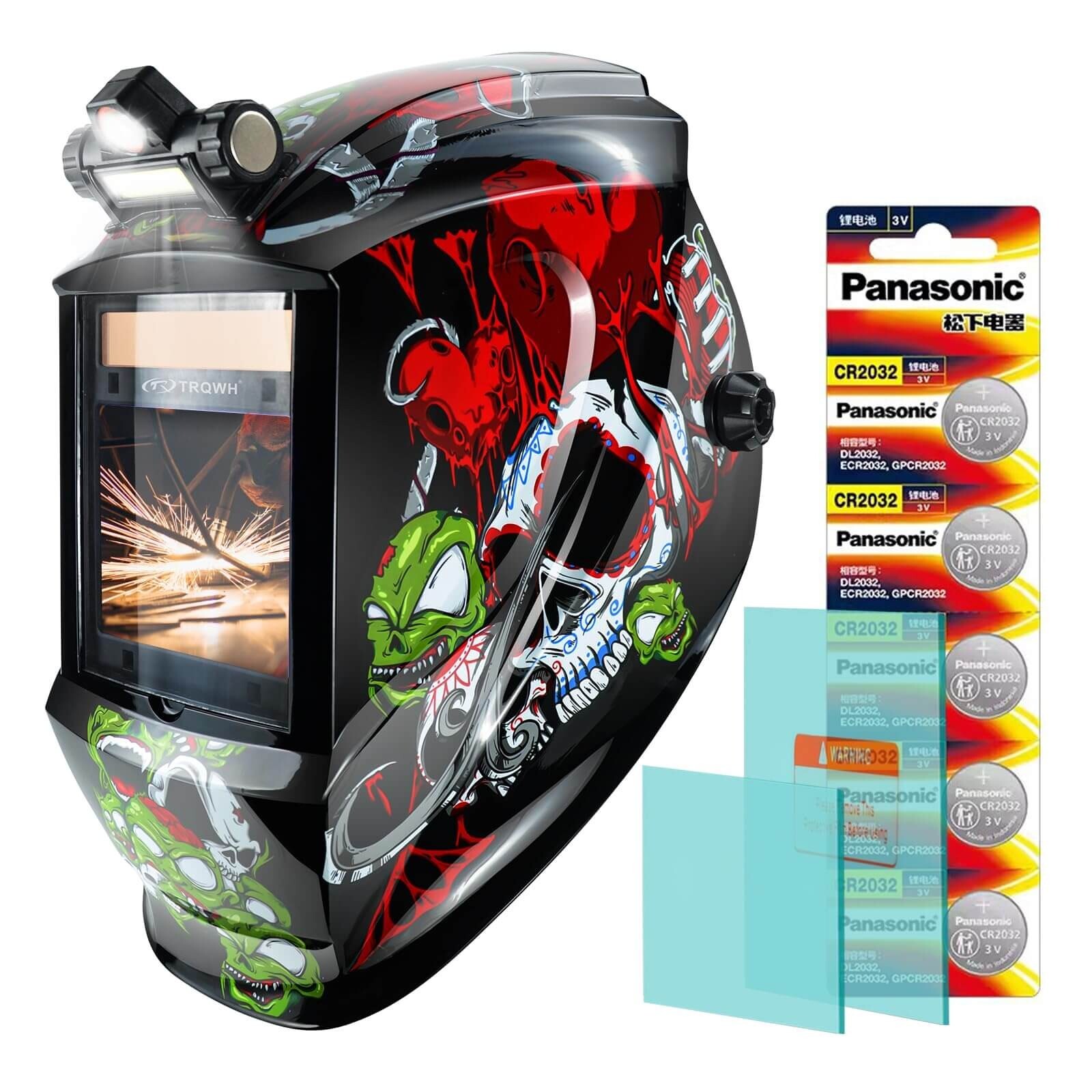 TRQWH Auto Darkening Welding Helmet with LED Solar 4 Arc Sen