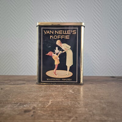 Van NELLE Coffee Advertising Tin Storage Box Empty Metal Container Bin