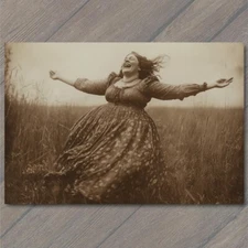 Art Print Laughing Woman Corn Field Dress Nostalgia Country Witch Halloween Retr