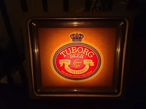 Vtg 70s 80s Tuborg Beer Backlit Light Up Bar Man Cave Sign Copenhagen 14" x16”