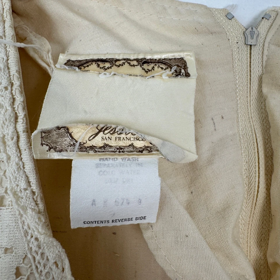 VTG! 70s Gunne Sax Jessica Prairie Wedding Lace Trim Maxi Dress Ruffle 9 Boho - Image 3 of 4