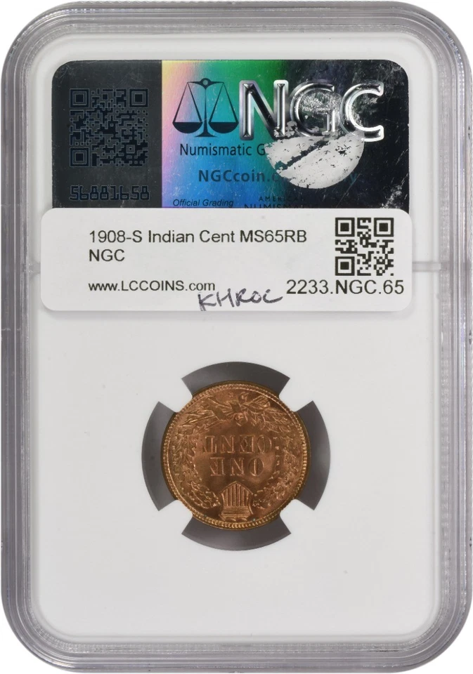 1908-S Indian Cent MS65RD NGC - Image 2 of 4