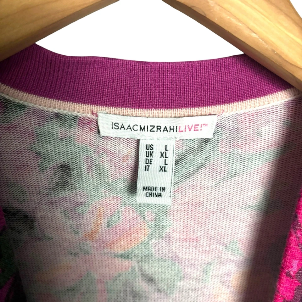 Cárdigan Suéter Tejido Isaac Mizrahi Mujer Rosa Floral Frente Abierto Talla Grande Foto 4 de 4