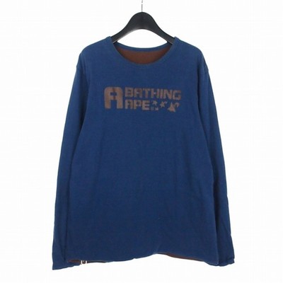 A BATHING APE Reversible Long Sleeve TShirt Navy Cut and Sewn